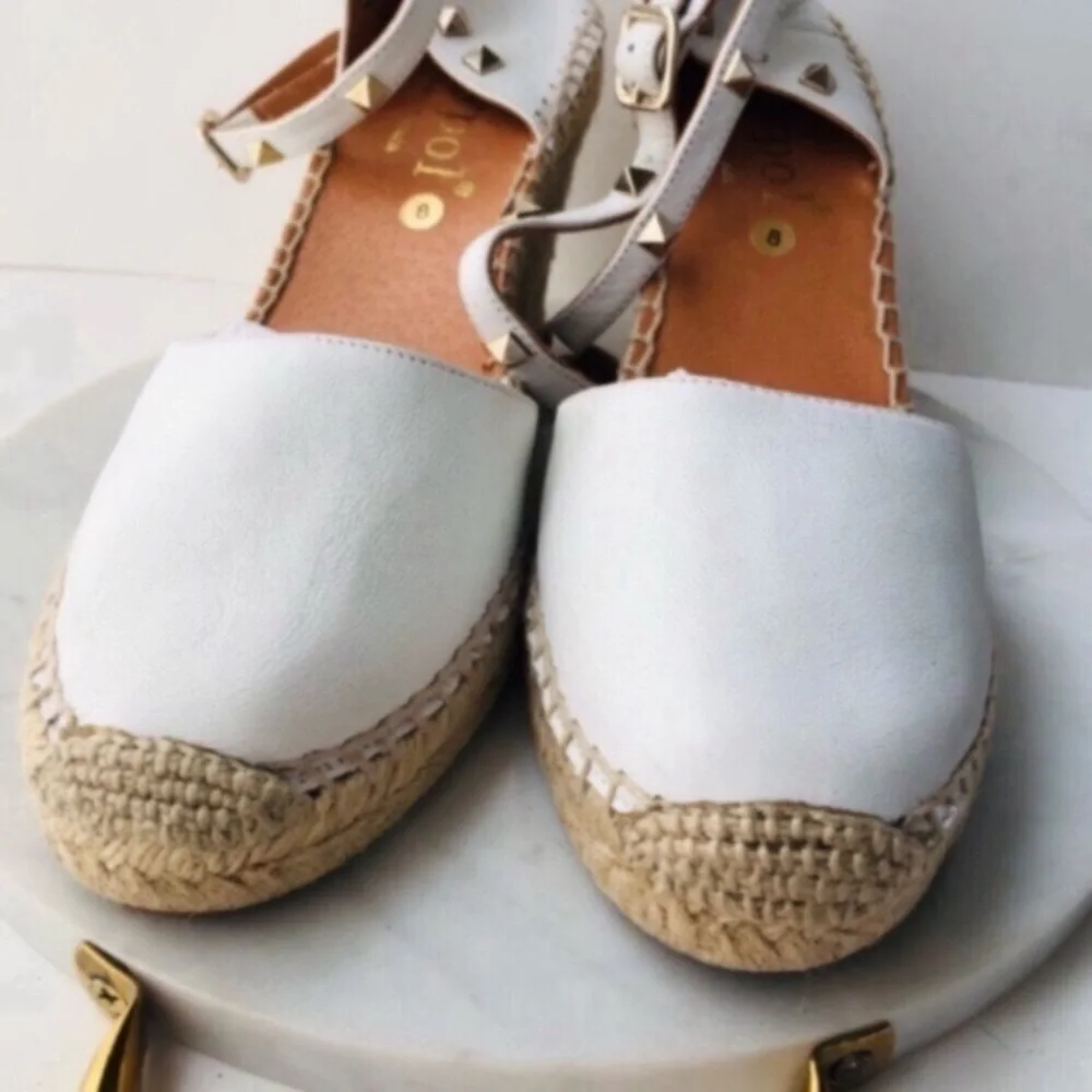 Maypol White Leather Wrap Espadrille Wedges